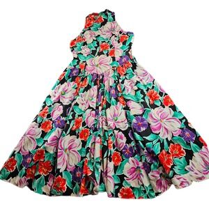 Patty O'Neil Fit & Flare Dress Women 12 Colorful Floral Boho Halter Back Zip USA